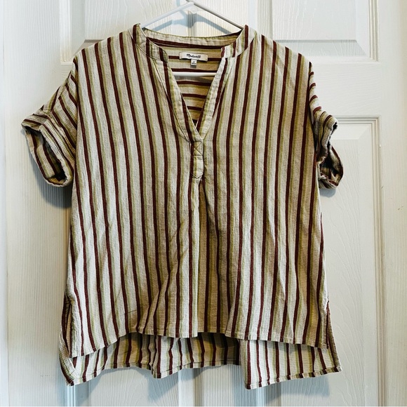 Madewell Tops - Madewell Women's Striped Blouse - Brown and Cream